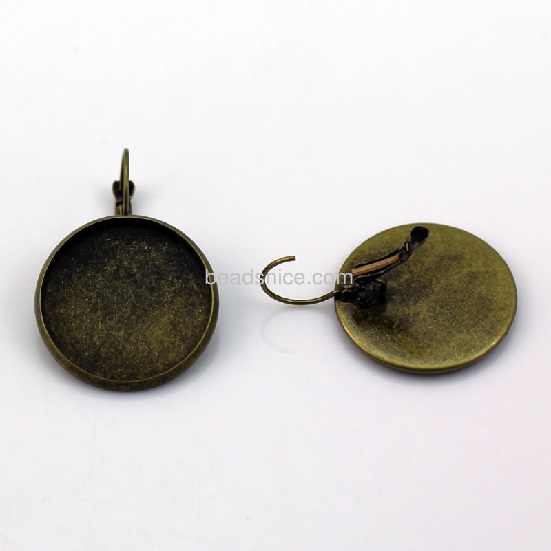 Lever Back Earring with cabochon setting,brass,flat round