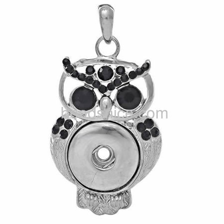 Owl pendant snap button chunks pendants with rhinestone wholesale fashion jewelry findings brass DIY gift for friends