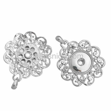 Fashion pendant snap button chunks pendant with rhinestone filigree flower pendants wholesale jewelry findings brass DIY
