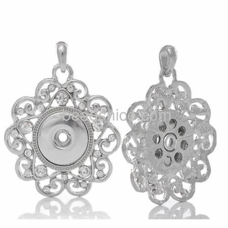 Fashion pendant snap button chunks pendant with rhinestone filigree flower pendants wholesale jewelry findings brass DIY
