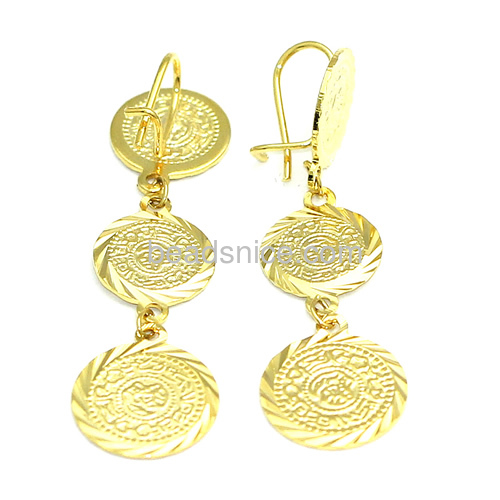 New design earrings hook with coin 2015 trend long earrings jewelry findings vacuum real gold plating brass nickel-free lead-saf