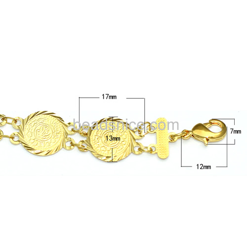 Fashion bracelet charms bangles and bracelets coin gold designs jewelry findings DIY gift brass