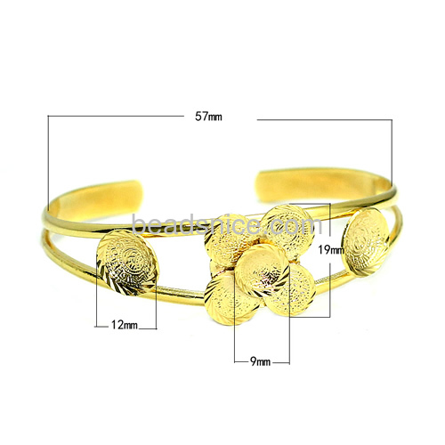 Fashion bracelet bulk charm bracelets coins bangle 24k real gold plated flower shape wholesale jewelry findings brass