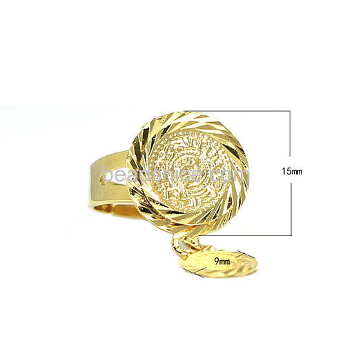 Finger ring adjustable coin rings design for women with tiny tags wholesale fashionable jewelry findings brass nickel-free lead-