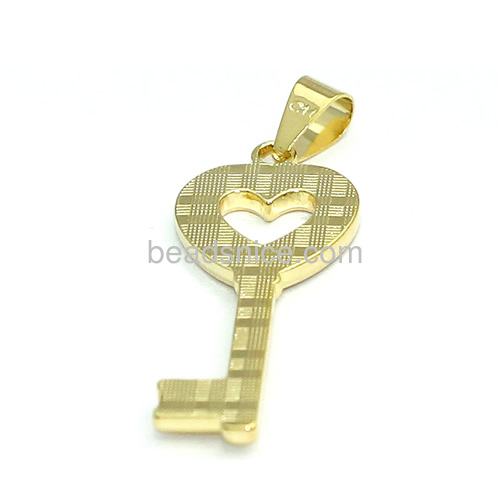 Key necklace pendant hollow heart pendants charms wholesale fashionable jewelry findings DIY gifts brass nickel-free lead-safe