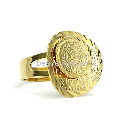 Fashionable rings charms coin ring adjustable jewelry fashion accessories brass DIY gifts 24k real gold plated