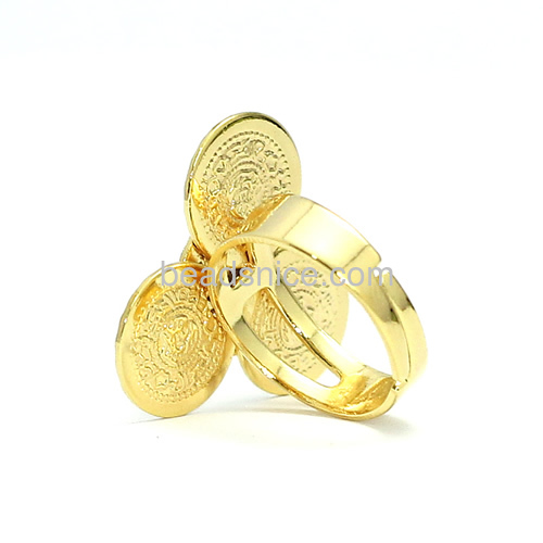 Rings jewelry coin ring charms adjustable ring wholesale fashion jewelry findings brass nickel-free lead-safe