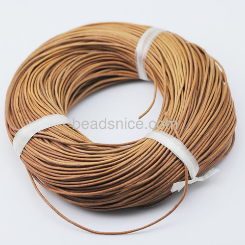 Real Leather Jewelry Cord,Cowhide, 1mm, Round,Length:100 Yard,