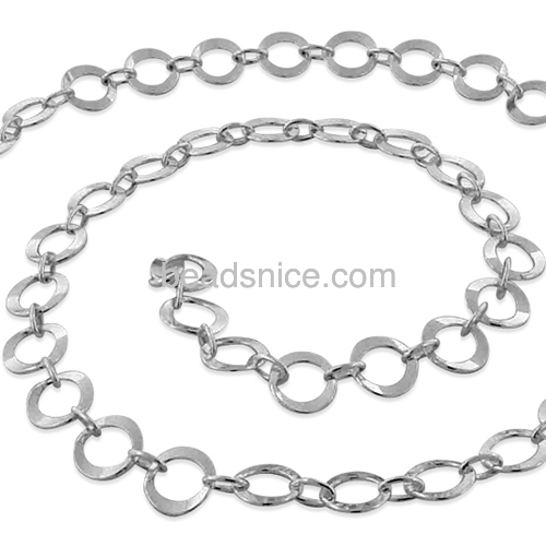Silver chain link round squash chain for necklace bracelet DIY wholesale jewelry chain sterling silver approx 7.55g per M
