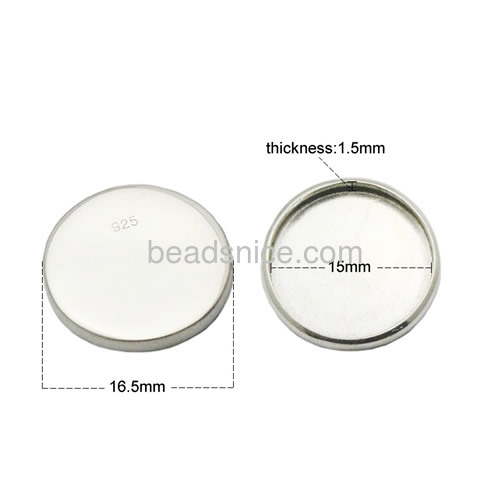 925 sterling silver jewelry silver bezel setting round cabochons settings wholesale fashion jewelry accessories DIY