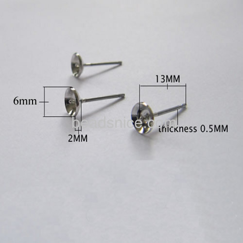 Stainless steel stud earring blanks 6mm Bezel Cup Studs  for more than 0.5mm hole halfdrilled bead handmade jewelry findings