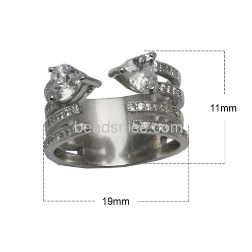 Solid 925 sterling silver rings  CZ  love heart diamond ring adjustable ring for women jewelry