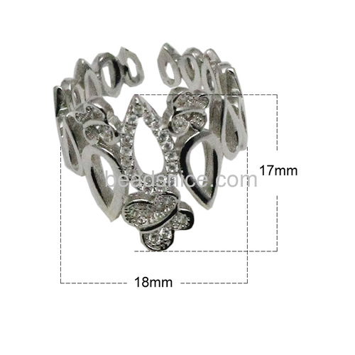 Solid 925 sterling silver  water drop butterfly hollow rings adjustable open ring europen style personlize women ring