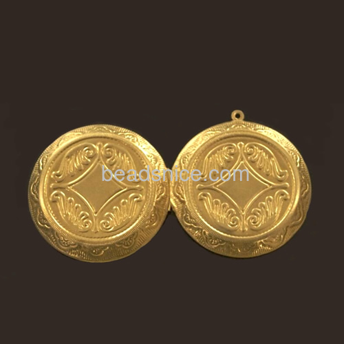 Wholesale engraved round vintage brass antiqued photo locket pendant charm DIY supplies findings