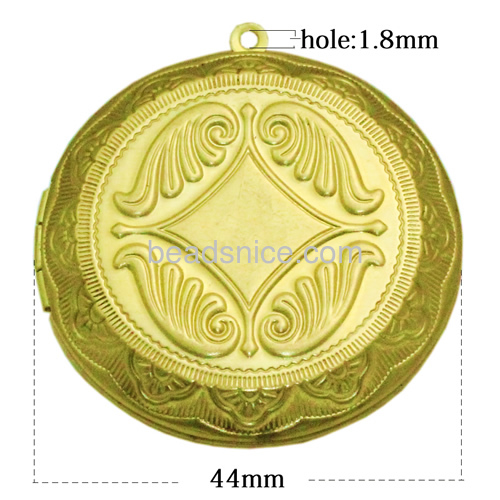 Wholesale engraved round vintage brass antiqued photo locket pendant charm DIY supplies findings
