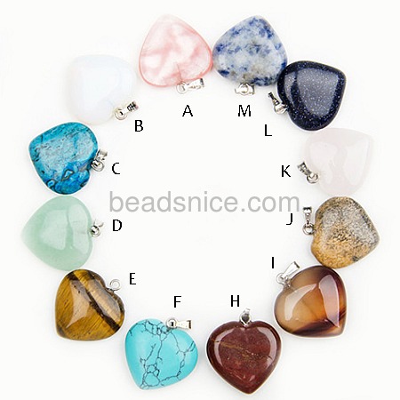 Natural gemstone cabochon pendant with heart shape design for necklace jewelry findings