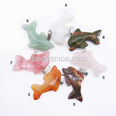 Charming mixed natural agate fish gemstone jewelry necklace pendant for necklace making