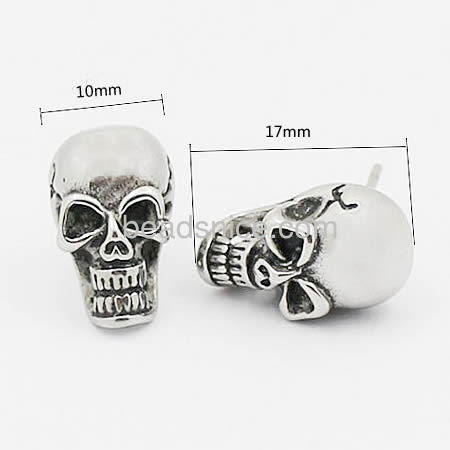 Stainless steel black skull personality stud earrings with thomas style earring