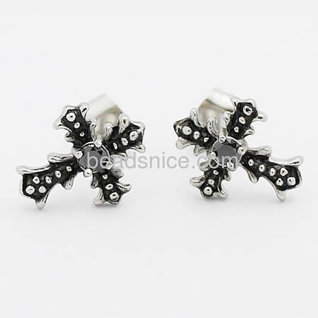 Vintage jewelry antique stainless steel cz diamond cross stud earrings