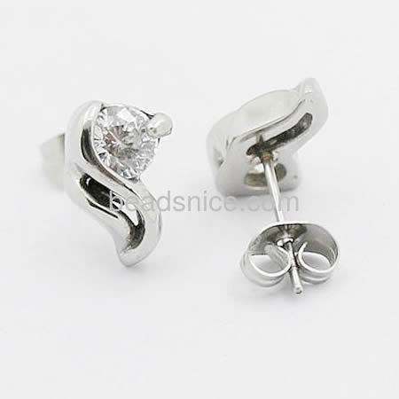 Diamond stud earring of stainless steel stud earring with round clear CZ