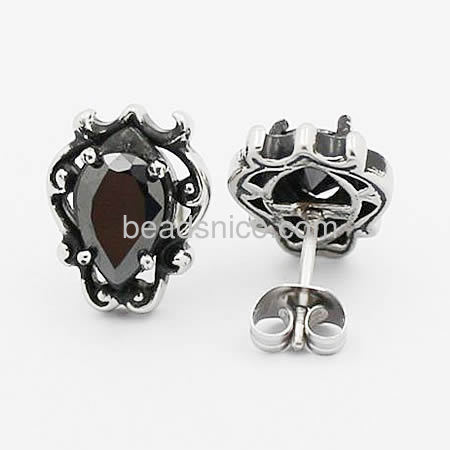 Black diamond like zircon stud earrings in stainless steel earrings and posts for women vintage jewelry