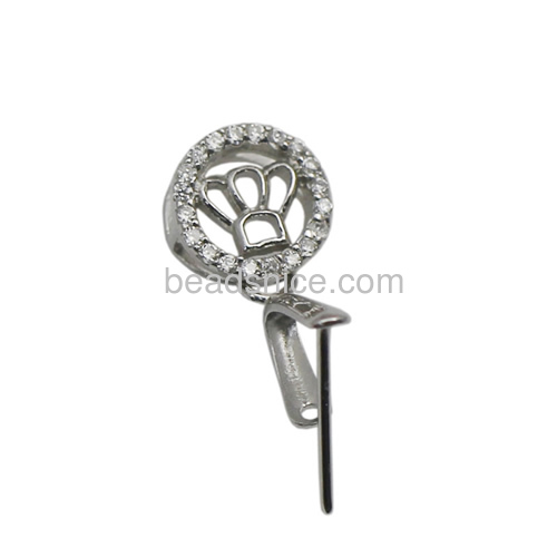 925 sterling silver crown pendant pinch bail connector findings with zircon handmade pendant bails