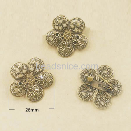 Vintage brooch pin findings brass flower style base setting for fashion jewelry making