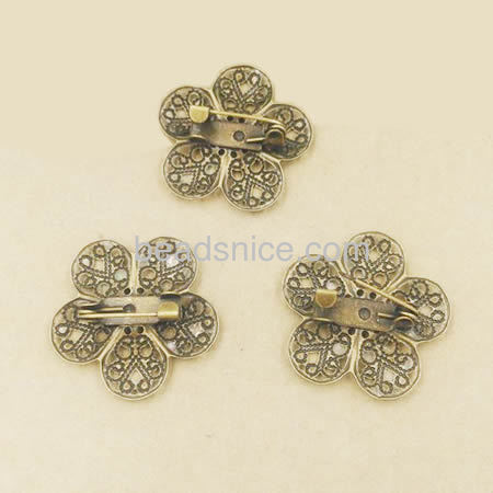 Vintage brooch pin findings brass flower style base setting for fashion jewelry making