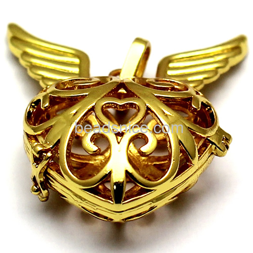 Pretty mental angel heart pendant hollow out locket  brass  lead-safe  nickel-free
