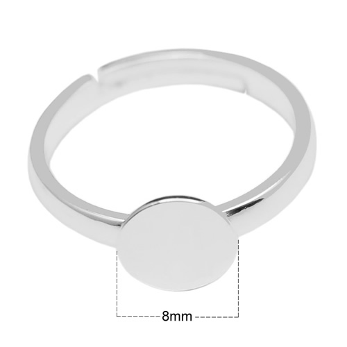 Adjustable blanks 925 sterling silver round ring setting with round flat pad for cabochon DIY new year gift for girl and women