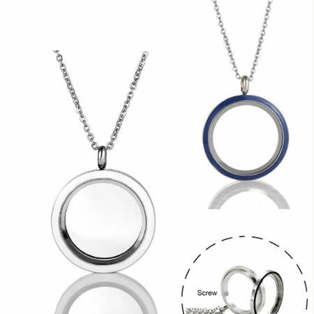 Stainless steel locket photo pendant round shape glass floating memory lockets chain accessories jewelry findings