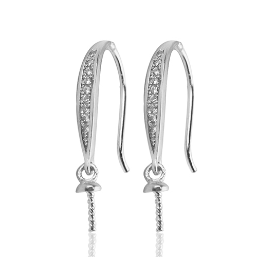 925 sterling silver earring wire with white zircon earring components for half-drilled beads DIY Chrismas gift
