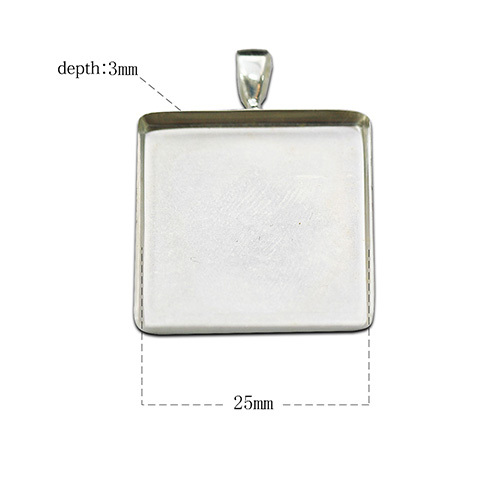 925 Sterling silver Pendant trays, Settings   depth 3mm   Square, 25.4mm(1 Inch),