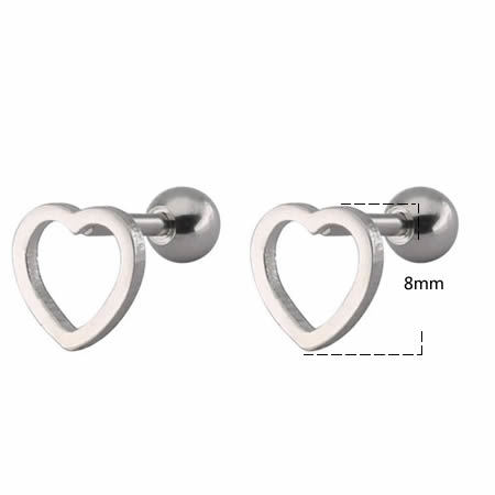 Stainless steel  heart stud earring  for women 8mm