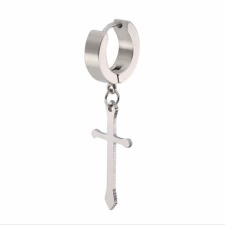 Stainless steel huggie hoop earring Cross plated nickel lead & cadmium free