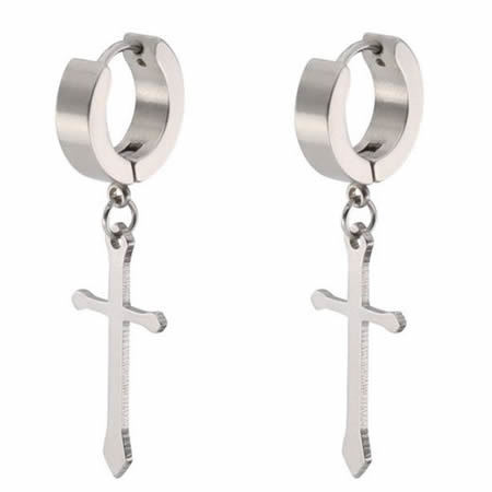 Stainless steel huggie hoop earring Cross plated nickel lead & cadmium free