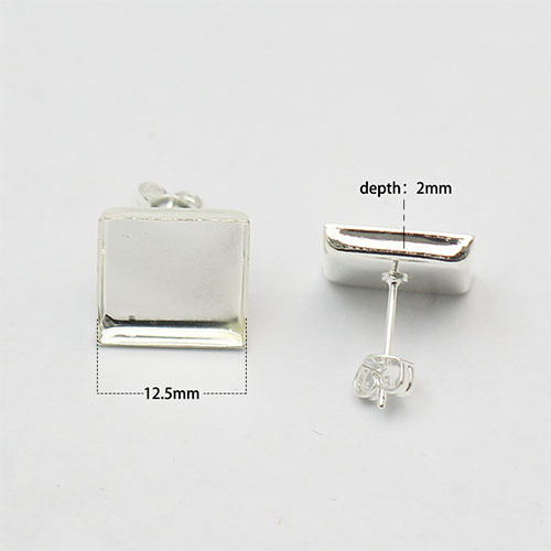 Ear rings, flat round, cabochon setting, without earnut & with steel pin, more plated colors for choice,