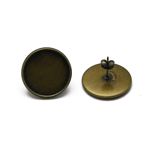 Brass Stud Earring Post, round, cabochon setting, without earnut & with steel pin, more plated colors for choice
