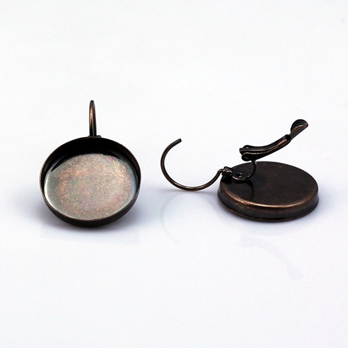 Lever Back Earring with cabochon setting, brass,round