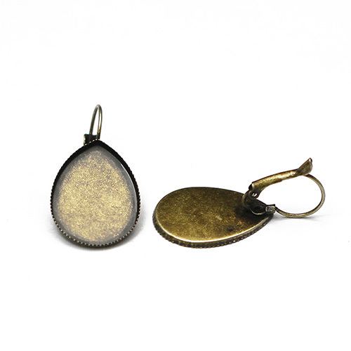 Lever Back Earring with cabochon setting,brass,Tear drop ,