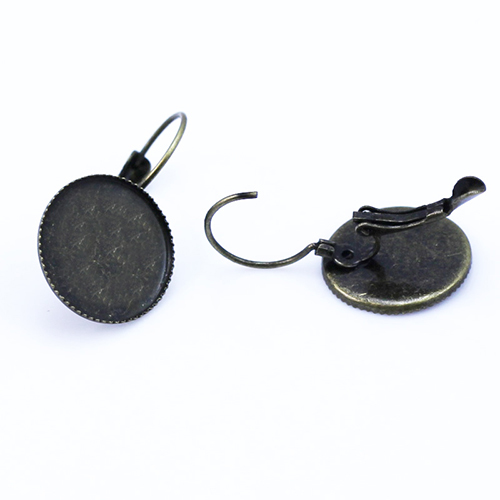 Lever Back Earring with cabochon setting,brass,round,