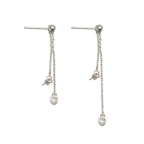 925 Sterling Silver Long Tassel Heart Charm with Shining Cubic Zirconia Drop Dangle Earrings