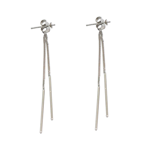 925 Sterling Silver Women's Fashion Earrings Charm Double Line Long Drop Earrings