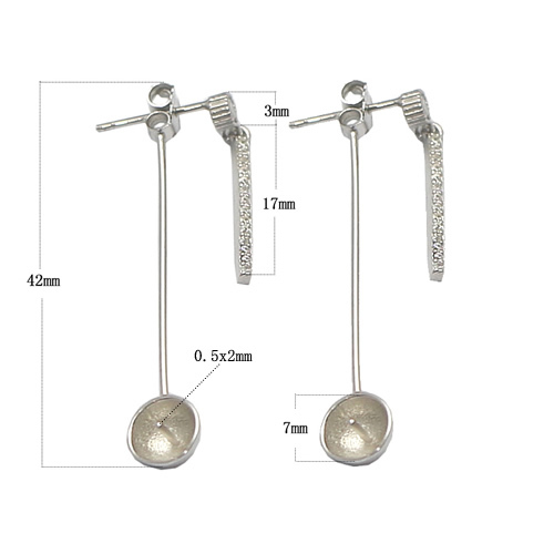925 Sterling silver Women Beads Base Ear Stud Earrings