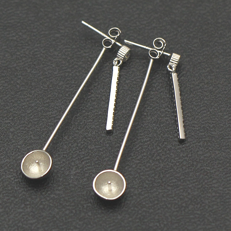 925 Sterling silver Women Beads Base Ear Stud Earrings