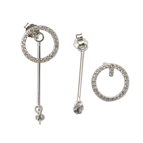 925 Sterling Silver Circle CZ Charm Threader Thread Line Dangle Earrings