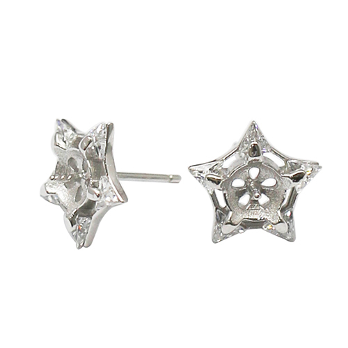 925 Sterling silver Lovely  Star Round Pearl Bail Stud Earrings