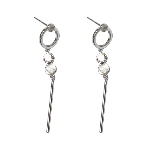 925 Sterling Silver Circle Charm Threader Thread Line Dangle Lady Earrings