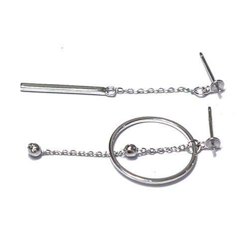 925 Sterling Silver Thread Line OT Charm Dangle Earrings