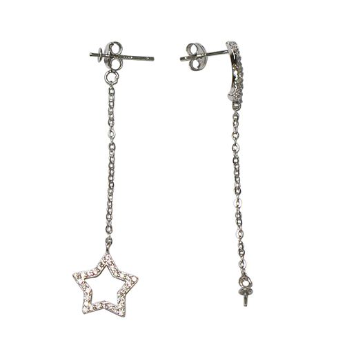 925 Sterling Silver Love Star And Moon Charm Threader Thread Line Dangle Earrings